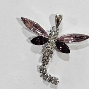 Elegant Silver and Purple Dragonfly Pendant